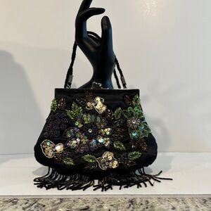 Embellished Black Floral Women's Bag